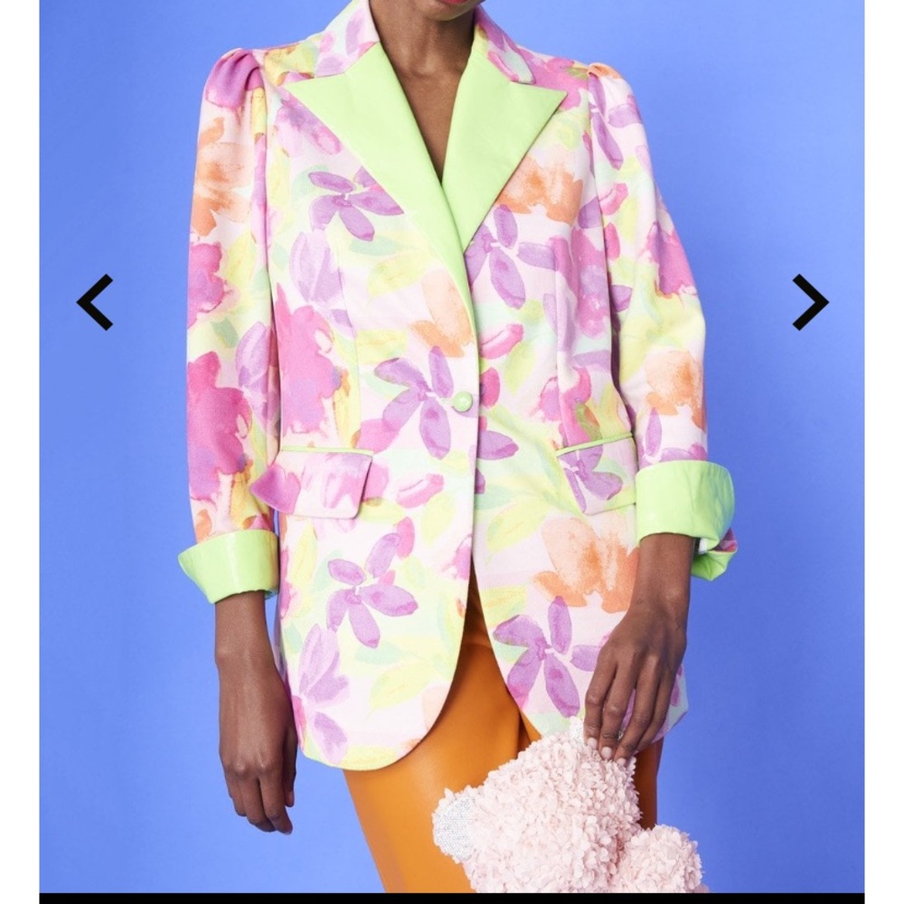 Jayley Floral Faux Suede And Eco Leather Women's Blazer Size S/M
